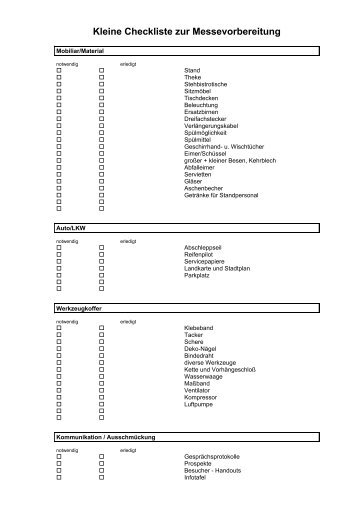 Kleine Checkliste zur Messevorbereitung