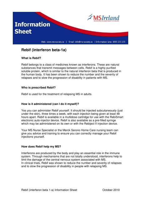 Rebif Interferon Beta 1a Ms Ireland