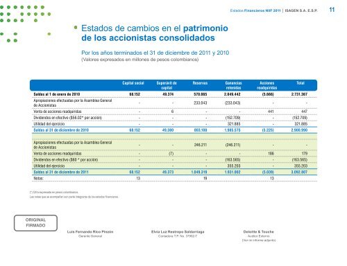 Estados financieros NIIF 2011 ISAGEN S.A. E.S.P.