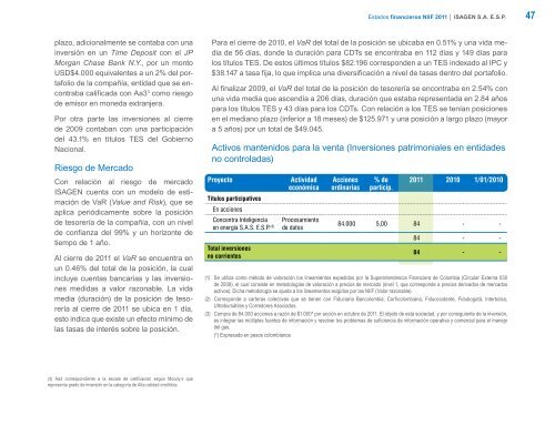 Estados financieros NIIF 2011 ISAGEN S.A. E.S.P.