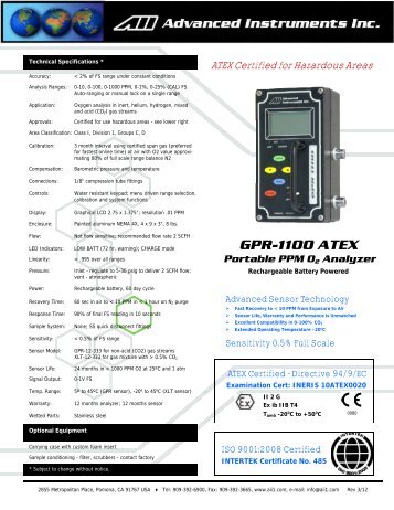 GPR-1100 Portable Trace PPM Oxygen Analyzer.