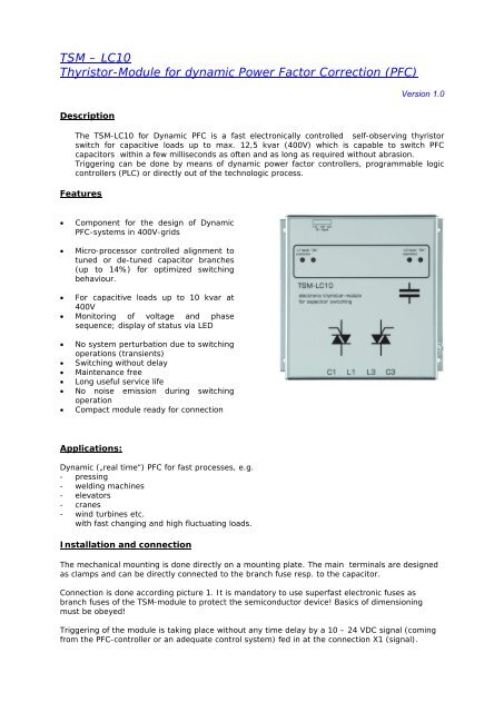 TSM â LC10 Thyristor-Module for dynamic Power Factor Correction ...