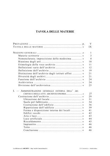 TAVOLA DELLE MATERIE - Istituto Centrale per gli Archivi