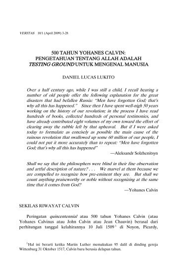 500 TAHUN YOHANES CALVIN: PENGETAHUAN TENTANG ...