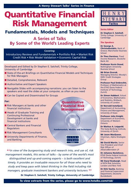 Quantitative Financial Risk Management - Henry Stewart Talks