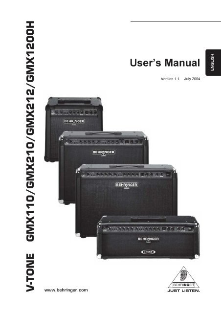 Manual for Behringer V-Tone GMX212 2X60 ... - Musician's Friend