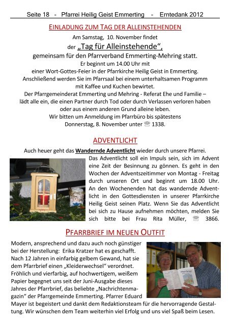 Erntedank 2012 - Pfarrei Emmerting