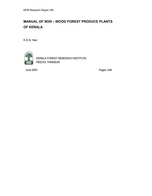 manual of non â€“ wood forest produce plants of kerala - Kerala