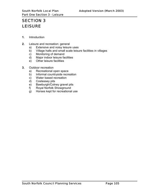 Local Plan Part 1 Section 3: Leisure [PDF, 78k] - South Norfolk Council