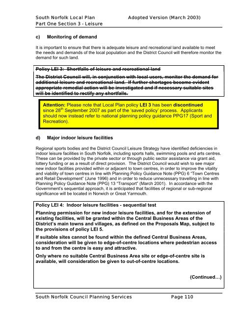 Local Plan Part 1 Section 3: Leisure [PDF, 78k] - South Norfolk Council