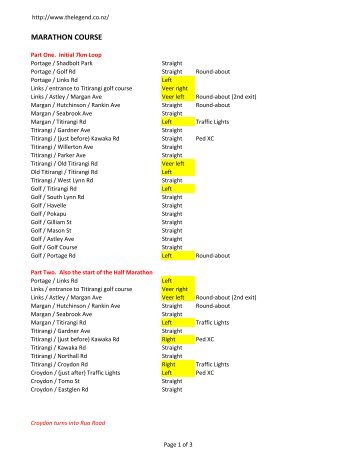 Full Marathon Course Notes - 2009 - The Lydiard Legend Marathon ...