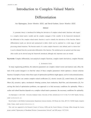 Introduction to Complex-Valued Matrix Differentiation - Unik