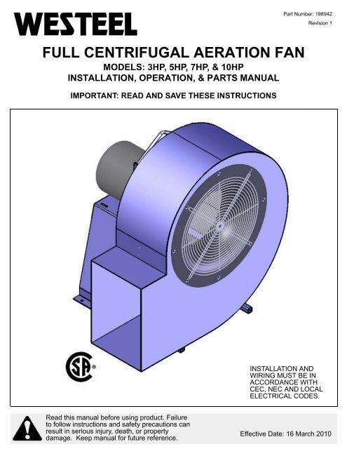 198942 High Speed Centrifugal Fan INSTALLATION ... - Westeel