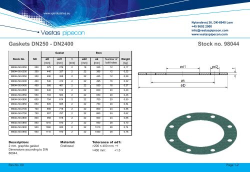 Gaskets DN250 - DN2400 Stock no. 98044 - VP Industries