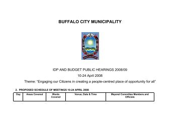 Schedule of IDP public hearings - Buffalo City