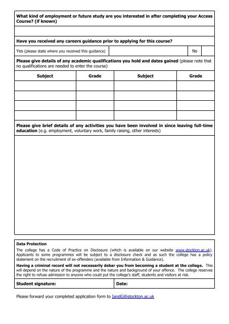 Access Aplication Form - Stockton Riverside College