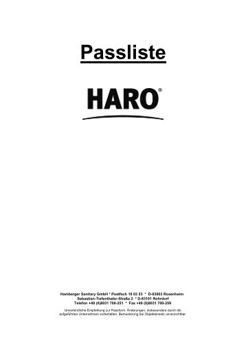 Passliste - HARO Sanitary