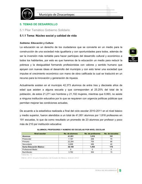 Plan de Desarrollo Municipal 2013-2015 - Zinacantepec