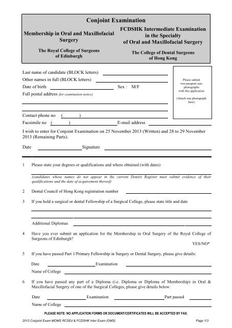 Application Form for Membership in Oral and Maxillofacial Surgery ...