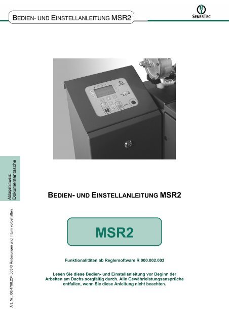 Bedien- und Einstelleinleitung Dachs MSR 2 - Senertec-service.de