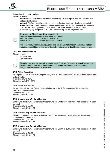 Bedien- und Einstelleinleitung Dachs MSR 2 - Senertec-service.de