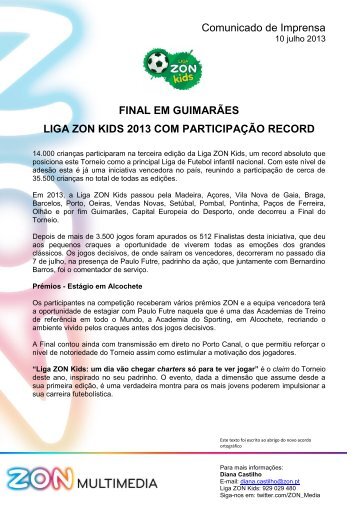 Liga ZON Kids 2013 com participaÃ§Ã£o record