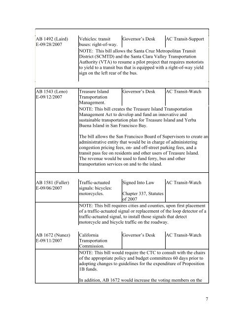 AC TRANSIT DISTRICT GM Memo No. 07-225 Board of Directors ...