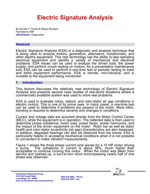 Electric Signature Analysis - AREVA NP Inc.