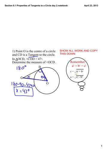 Section 8.1 Properties of Tangents to a Circle day 2.notebook