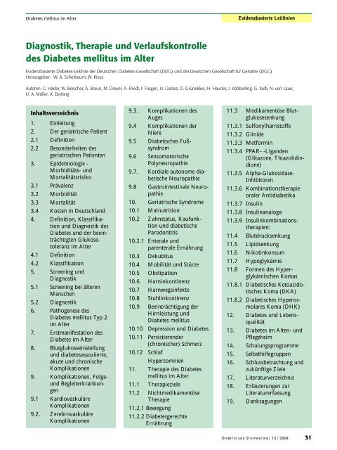 Diagnostik, Therapie und Verlaufskontrolle des Diabetes mellitus im ...