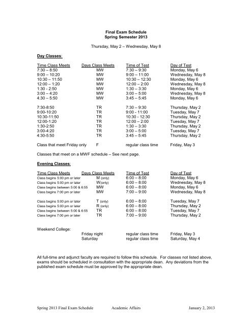 Final Exam Schedule