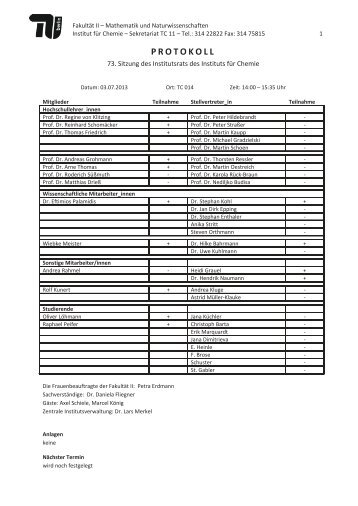 Protokoll der 73.Sitzung am 03.07.2013 - Institut fÃ¼r Chemie