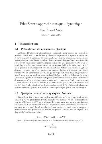 Effet Soret : approche statique - dynamique - UniversitÃ© Paris-Sud 11