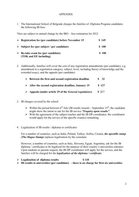 IB Fee Info Parents 2012 - the International School of Belgrade