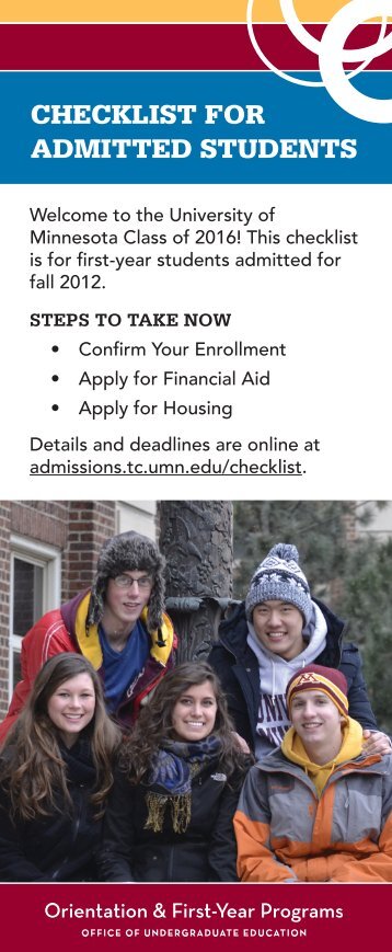 CheCklist for Admitted students - Orientation and First-Year ...