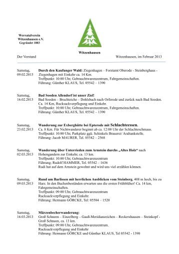 Witzenhausen - Wanderplan 1. HJ 2013 - Werratalverein 1883 eV