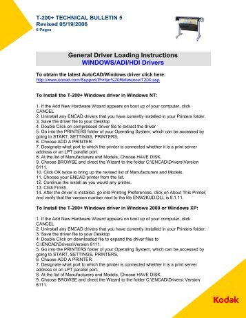 Encad T-200 Technical Bulletin 5 - Kodak