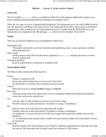 R: RExcel - Using R from within Excel