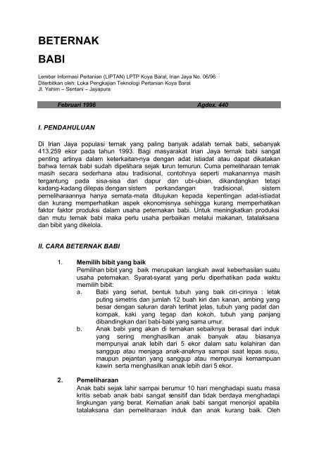 BETERNAK BABI - Pustaka Deptan