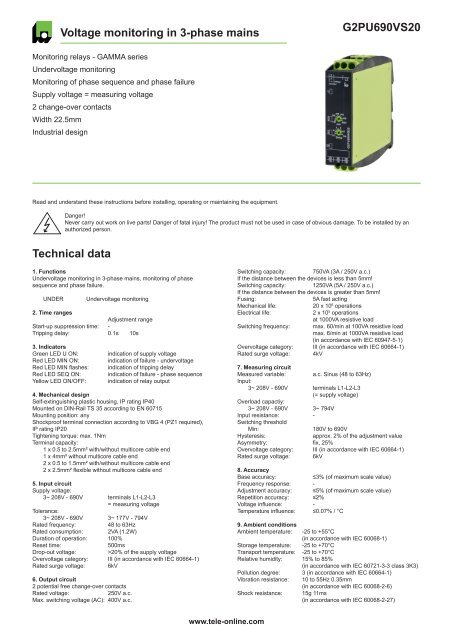 G2PU690VS20 Voltage monitoring in 3-phase mains ... - Tele Haase