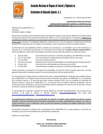 Comunicado Amocvies 04/2013 auditoria a la matrÃ­cula