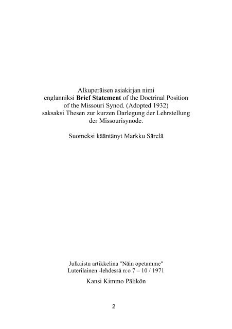 Raamattu opettaa.pdf - Suomen Tunnustuksellinen Luterilainen Kirkko