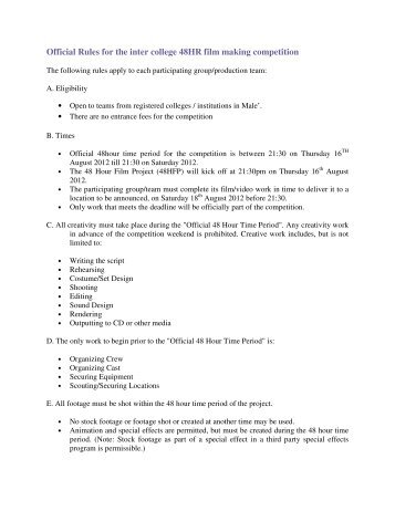 Official Rules for the inter college 48HR film making competition