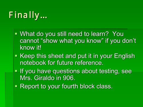 EOCT Information and Testing Strategy Review