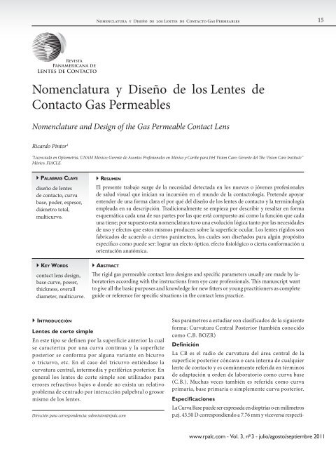 Nomenclatura y DiseÃ±o de los Lentes de Contacto Gas Permeables