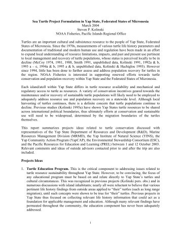 Sea Turtle Project Formulation in Yap State ... - NODC - NOAA