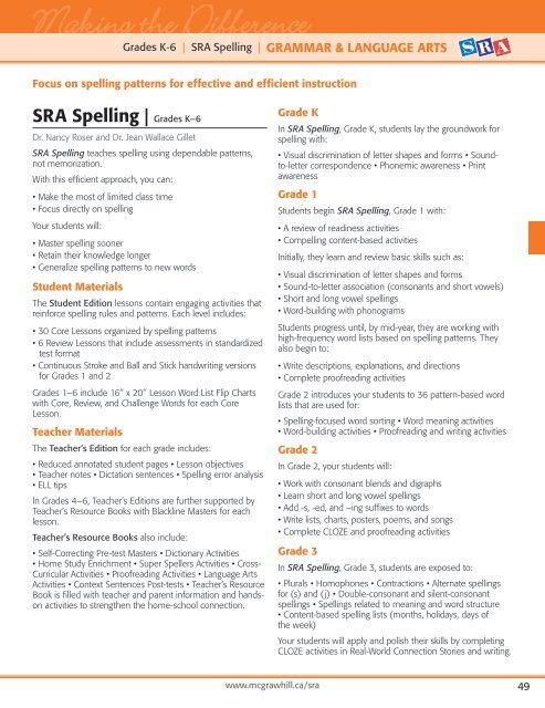 SRA Spelling | Grades KÃ¢Â€Â“6 - McGraw-Hill Ryerson