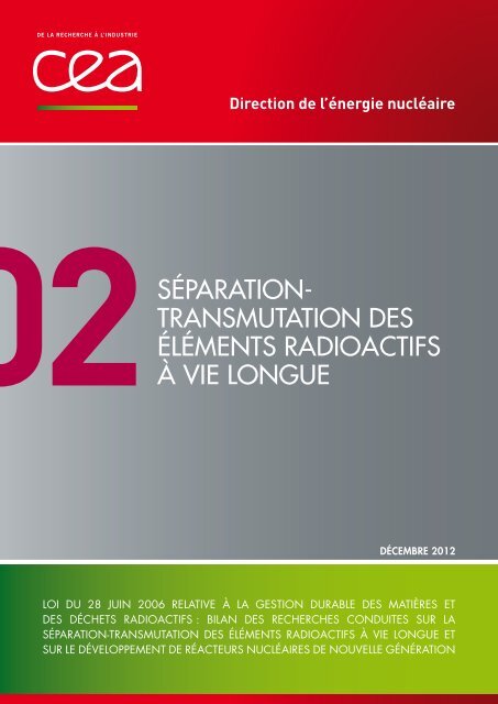 La séparation et la transmutation des éléments radioactifs à ... - CEA
