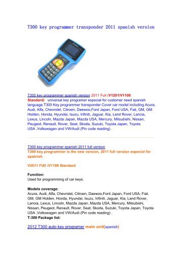 T300 key programmer car list T300 key programmer car list