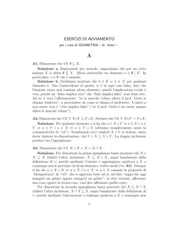 ESERCIZI DI AVVIAMENTO - Sezione di Matematica